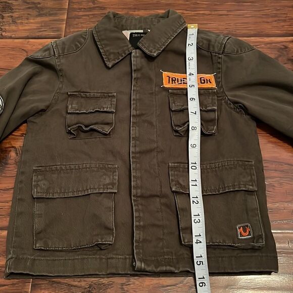 True Religion Kids Military Green Distressed Camouflage Sleeves Print Jacket - Picture 4 of 11
